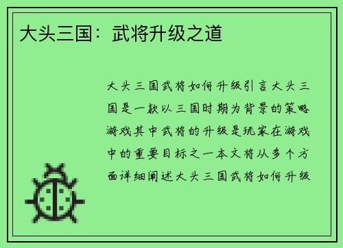 大头三国：武将升级之道